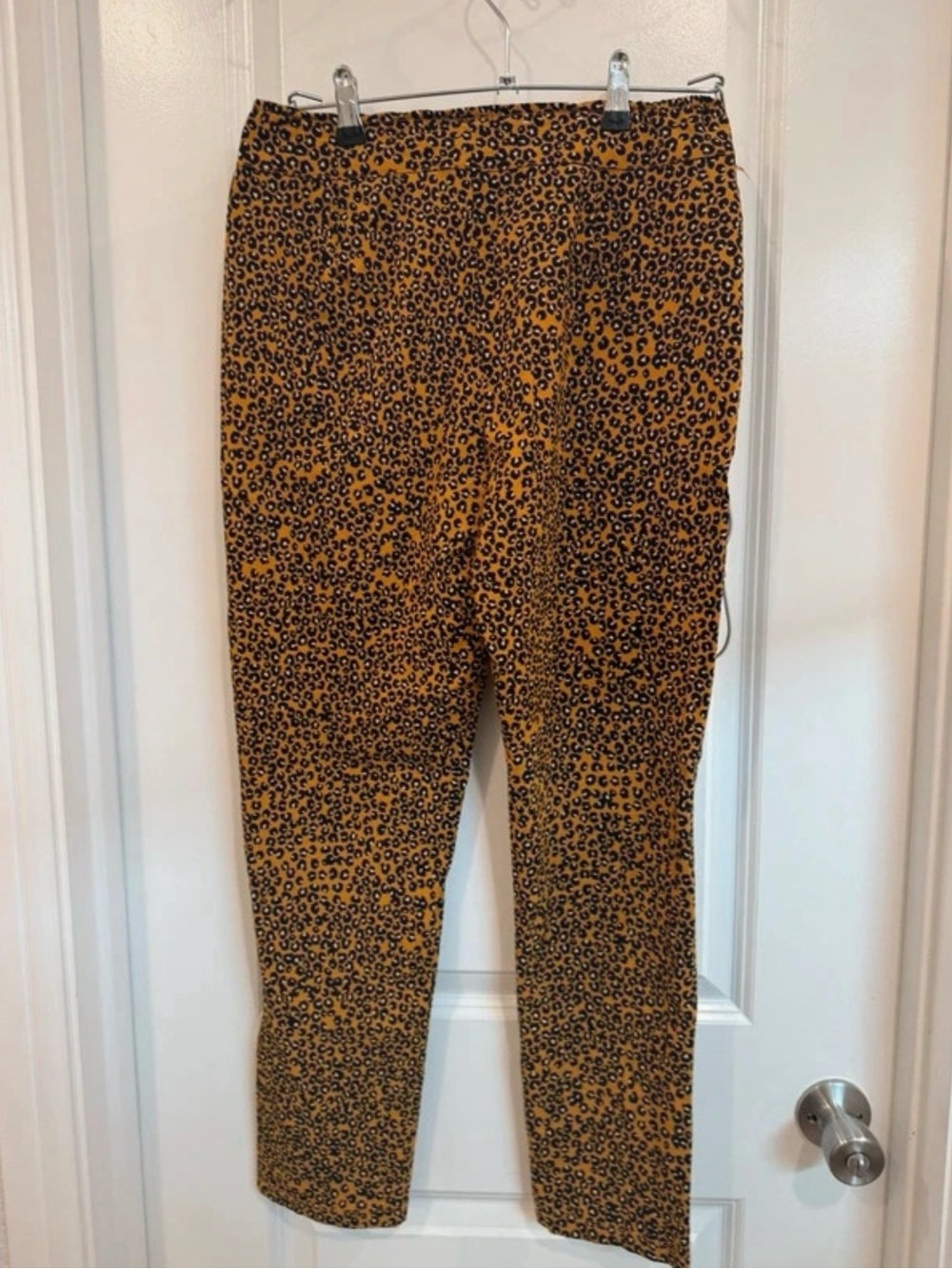 Women’s Leopard Print Stretch Pants - Mustard Brown
